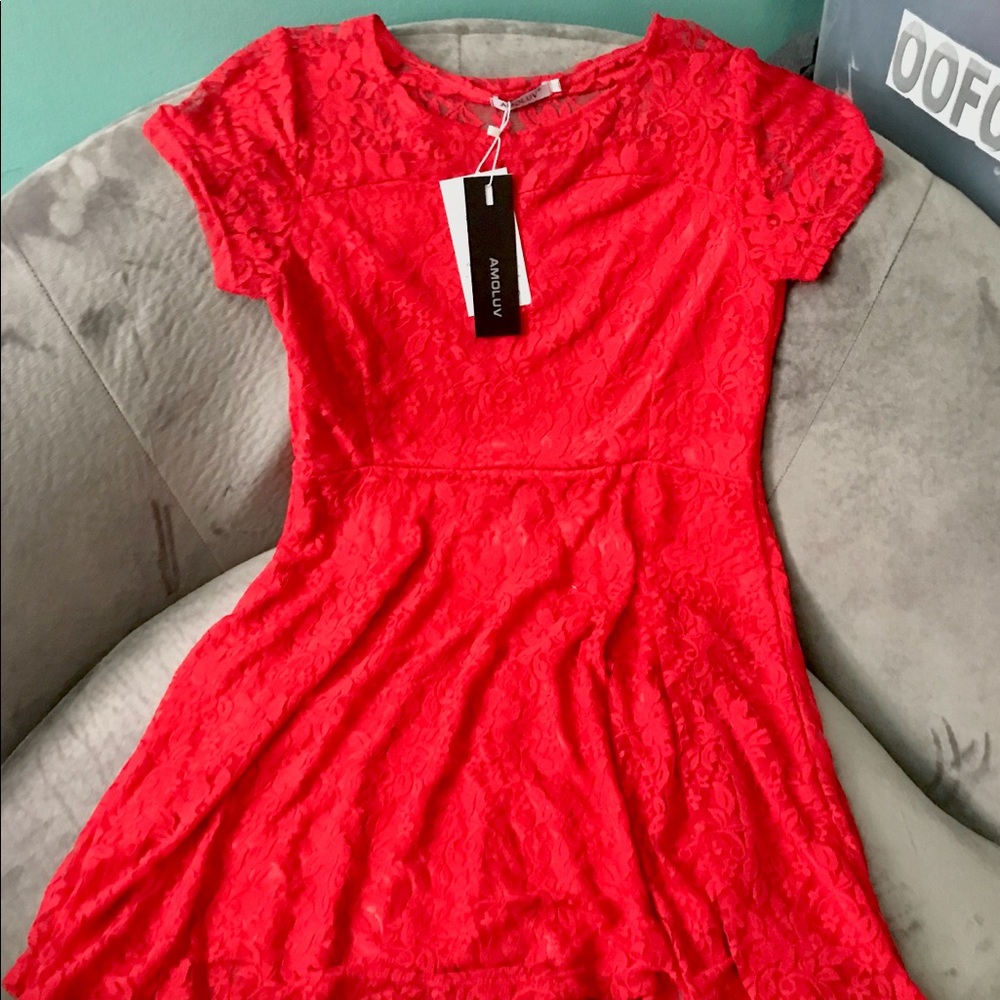 Sexy Red Amoluv Red Laced Dress